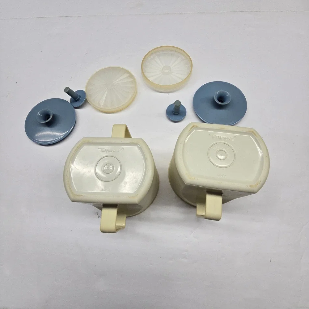 Vintage Tupperware Sugar Creamer Set Cream Blue MCM Kitchenware 1414 1415